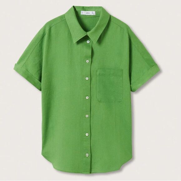100% Linen Mango Shirt Green - Picture 2 of 9
